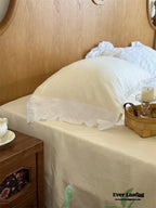 White Ruffle Lace Bedding Set / Purple Ever Lasting