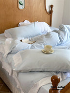 White Ruffle Lace Bedding Set / Purple Ever Lasting