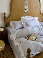 White Ruffle Lace Bedding Set / Purple Ever Lasting