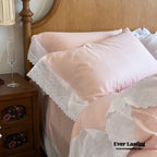 White Ruffle Lace Bedding Set / Purple Ever Lasting