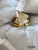 White Ruffle Lace Bedding Set / Purple Ever Lasting