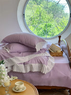 White Ruffle Lace Bedding Set / Purple Ever Lasting