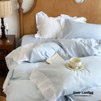White Ruffle Lace Bedding Set / Purple Ever Lasting