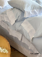 White Ruffle Lace Bedding Set / Purple Ever Lasting
