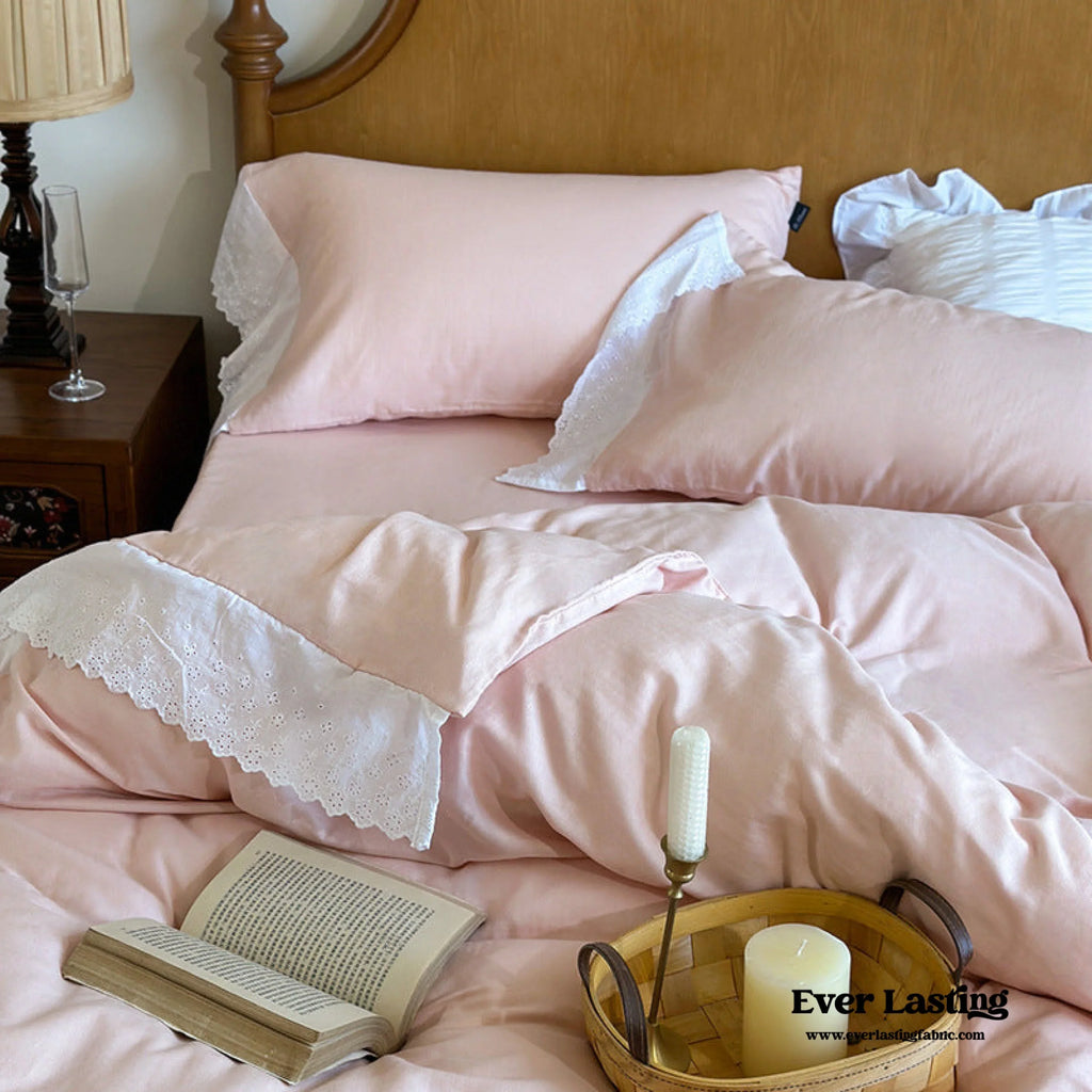 White Ruffle Lace Bedding Set / Purple Ever Lasting