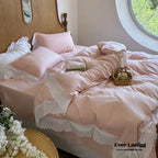 White Ruffle Lace Bedding Set / Purple Ever Lasting