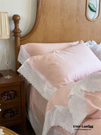 White Ruffle Lace Bedding Set / Purple Ever Lasting