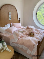 White Ruffle Lace Bedding Set / Purple Ever Lasting