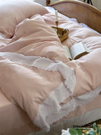 White Ruffle Lace Bedding Set / Purple Ever Lasting