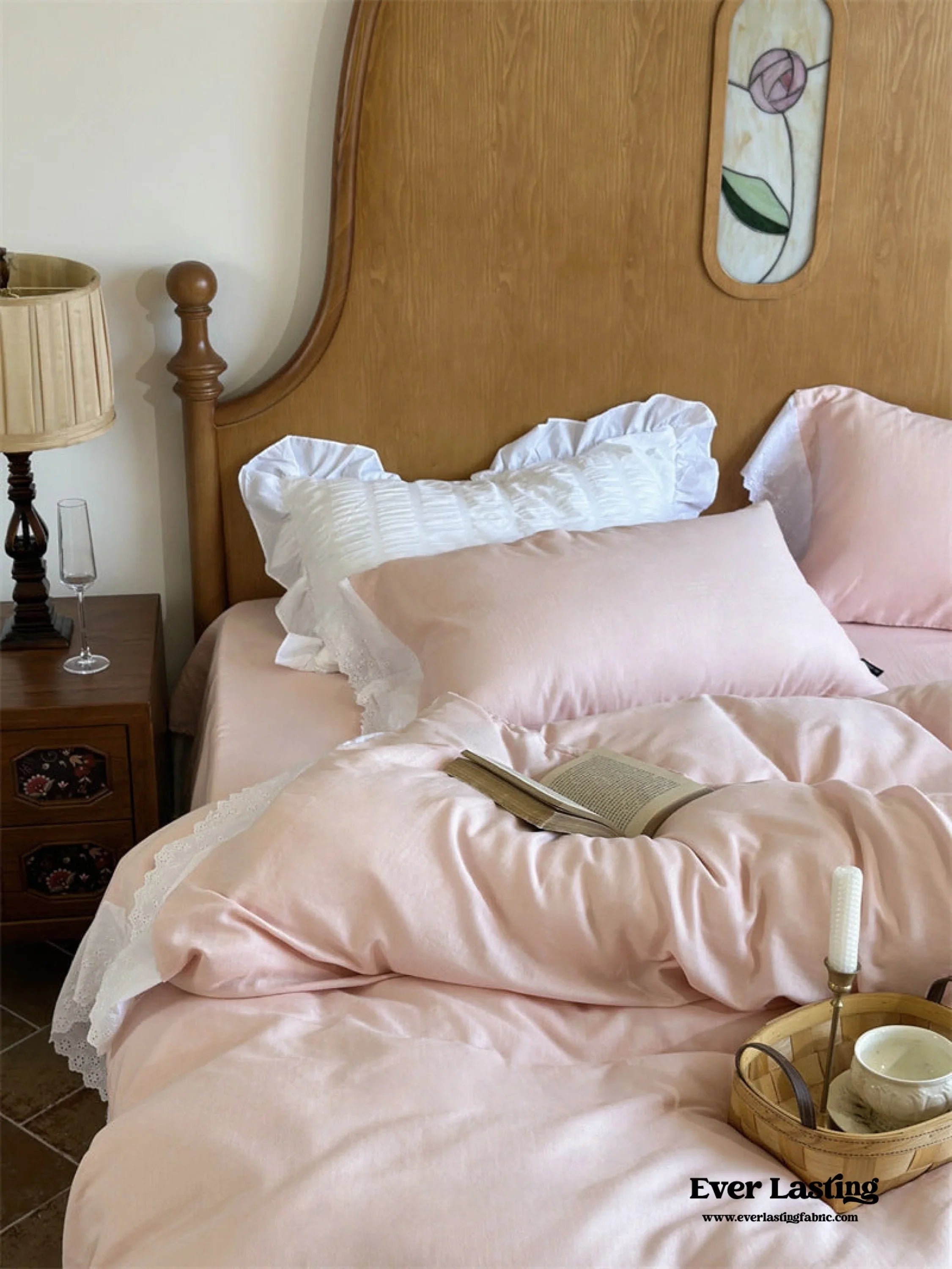 White Ruffle Lace Bedding Set / Purple Ever Lasting