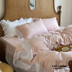 White Ruffle Lace Bedding Set / Purple Ever Lasting