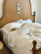 White Ruffle Lace Bedding Set / Purple Ever Lasting