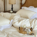 White Ruffle Lace Bedding Set / Purple Ever Lasting