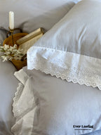 White Ruffle Lace Bedding Set / Purple Ever Lasting