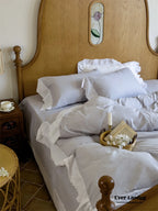 White Ruffle Lace Bedding Set / Purple Ever Lasting