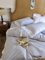 White Ruffle Lace Bedding Set / Purple Ever Lasting