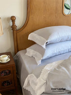 White Ruffle Lace Bedding Set / Purple Ever Lasting