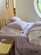 White Ruffle Lace Bedding Set / Purple Ever Lasting