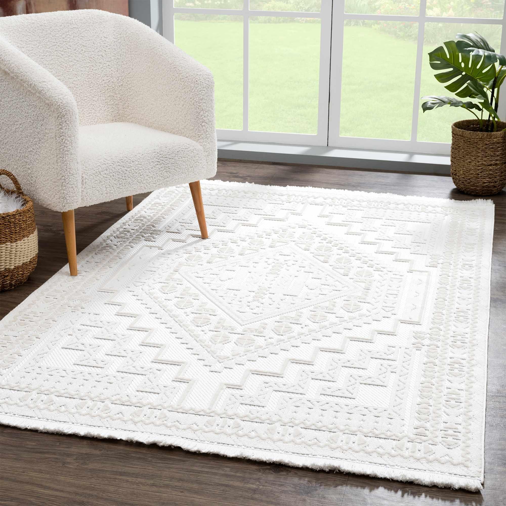 Alya White Fringe Rug - House Of Avana