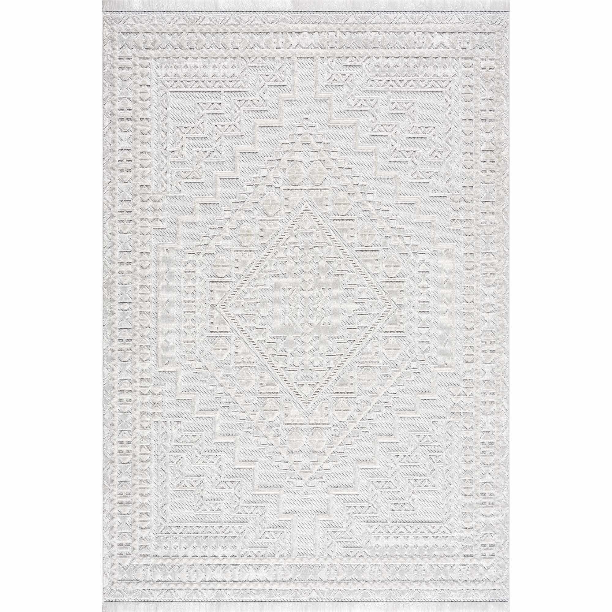 Alya White Fringe Rug - House Of Avana