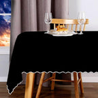 Scallop Embroidery Sateen Cotton Solid Table Cloth - Black PushpLinen