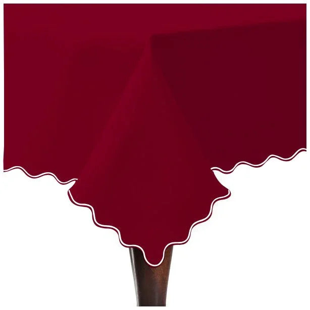 Scallop Embroidery Sateen Cotton Solid Table Cloth - Burgundy PushpLinen