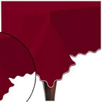 Scallop Embroidery Sateen Cotton Solid Table Cloth - Burgundy PushpLinen