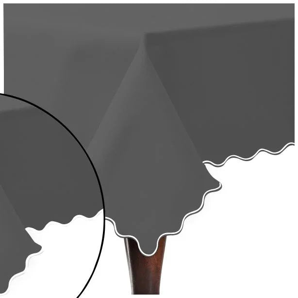 Scallop Embroidery Sateen Cotton Solid Table Cloth - Dark Grey PushpLinen