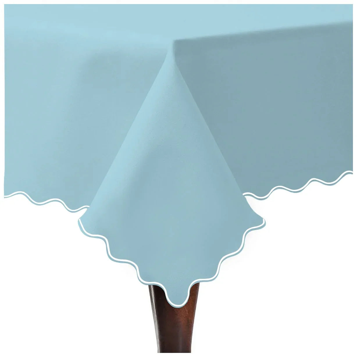 Scallop Embroidery Sateen Cotton Solid Table Cloth - Light Blue PushpLinen