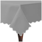 Scallop Embroidery Sateen Cotton Solid Table Cloth - Light Grey PushpLinen