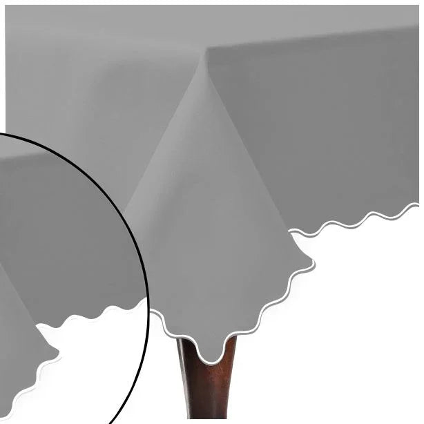 Scallop Embroidery Sateen Cotton Solid Table Cloth - Light Grey PushpLinen