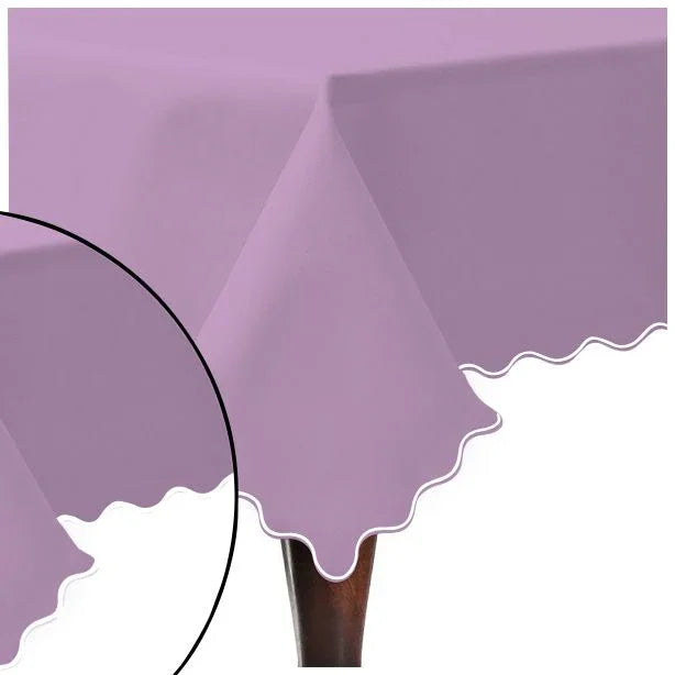 Scallop Embroidery Sateen Cotton Solid Table Cloth - Lilac PushpLinen