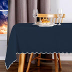 Scallop Embroidery Sateen Cotton Solid Table Cloth - Navy PushpLinen