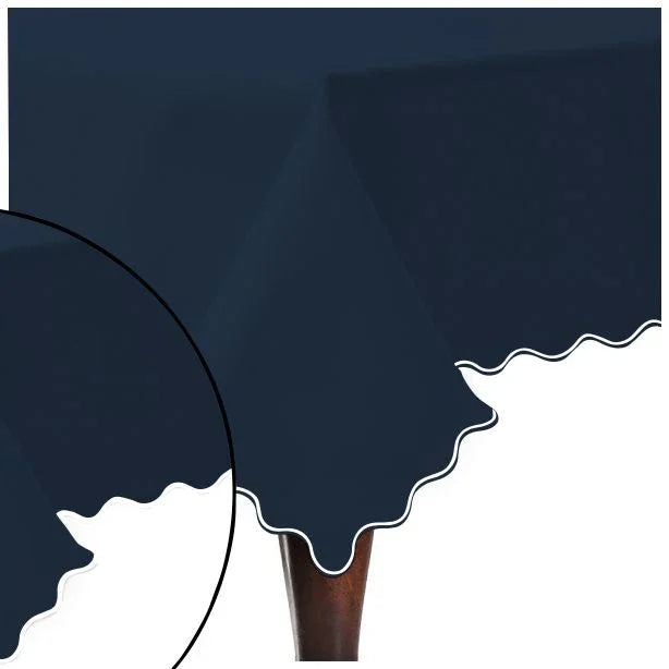 Scallop Embroidery Sateen Cotton Solid Table Cloth - Navy PushpLinen