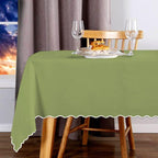 Scallop Embroidery Sateen Cotton Solid Table Cloth - Sage PushpLinen