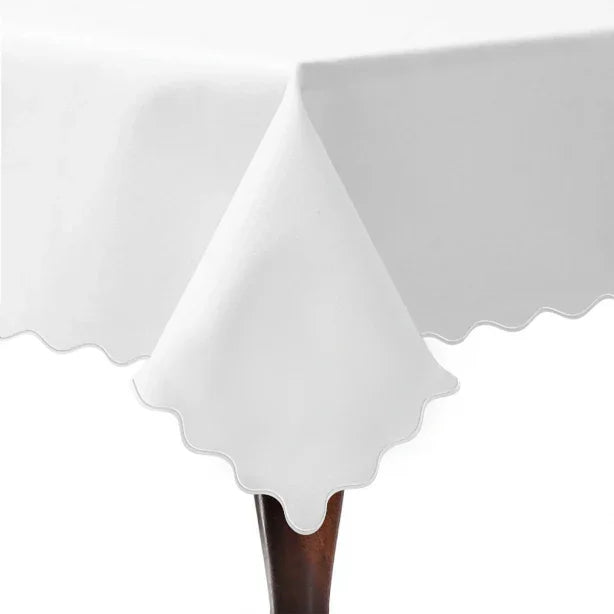 Scallop Embroidery Sateen Poly Cotton Solid Table Cloth PushpLinen