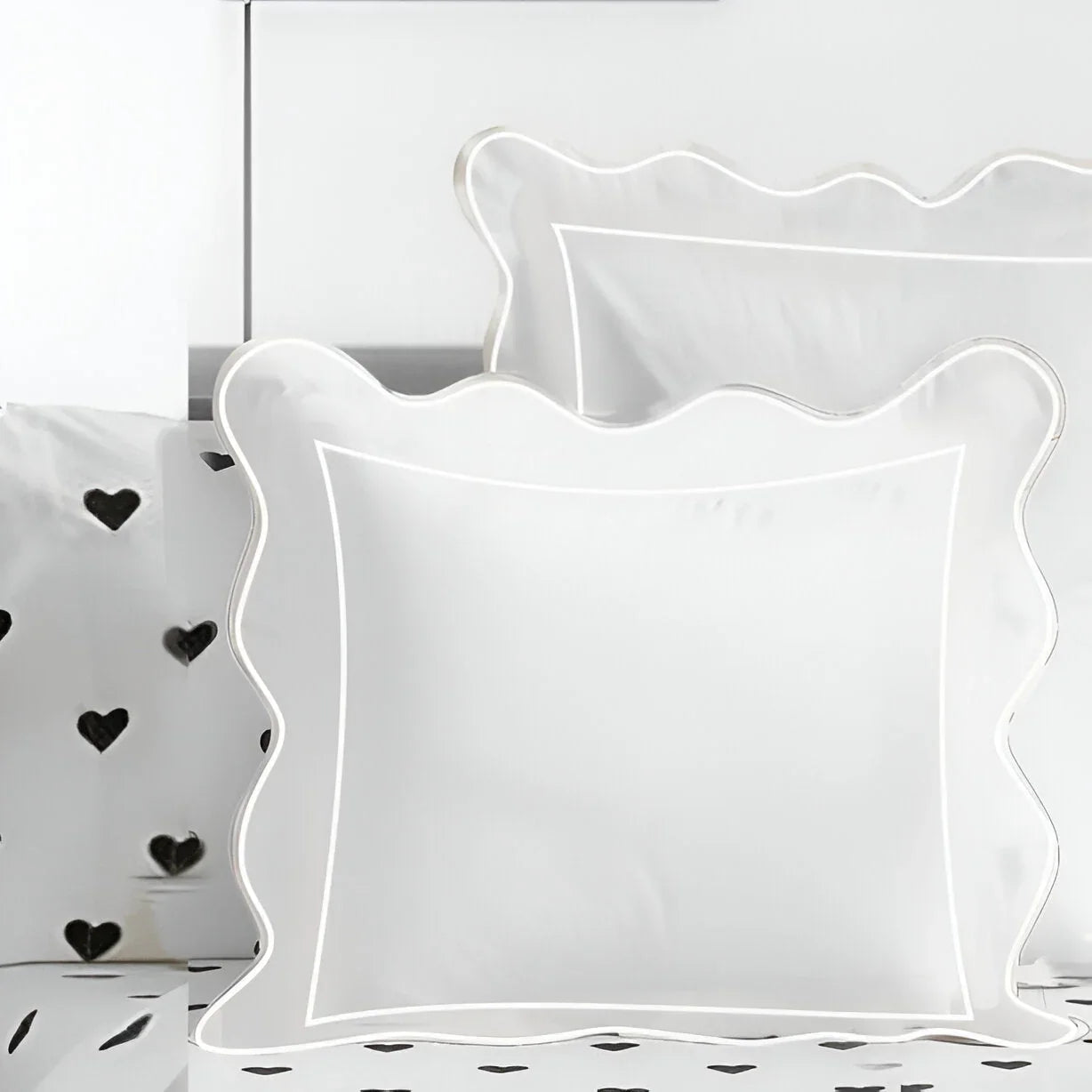 400TC Cotton Scallop Embroidery & Border Sateen Solid Euro Sham PushpLinen