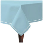 Single Embroidery Border Sateen Cotton Solid Table Cloth - Light Blue PushpLinen