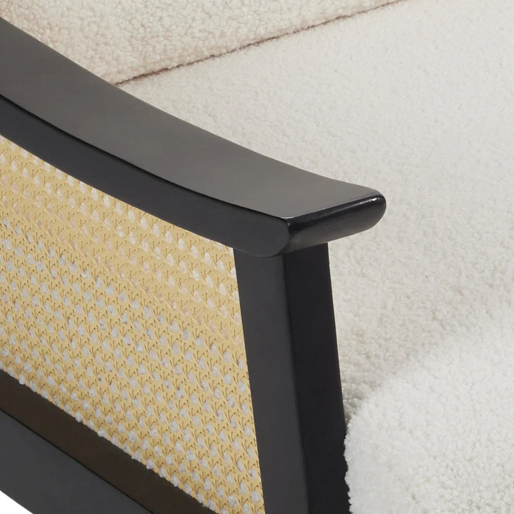 White Single Leisure Sofa, Rattan Decorative Armrest Upholstered Boucle Fabric Wingback Armchair with Padded Seat for Living Room Lounge Sofa Meeting Visitor Chair Cozy Chair for Bedroom Home Office House Of Avana