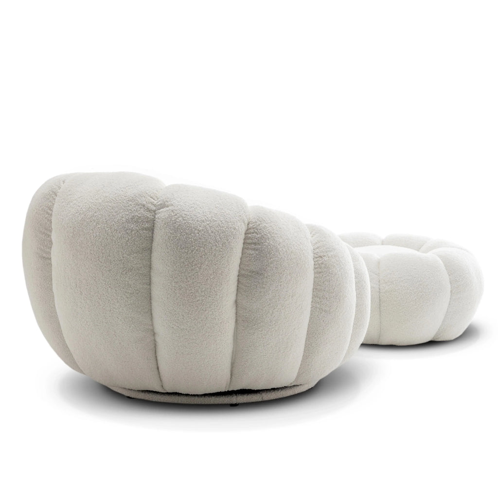 Swivel Sofa - White Boucle Rotation, angled view - House Of Avana
