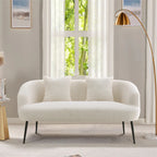 Leather 2-seater White Sofa with Armrests and Throw Pillows, front view - House Of Avana