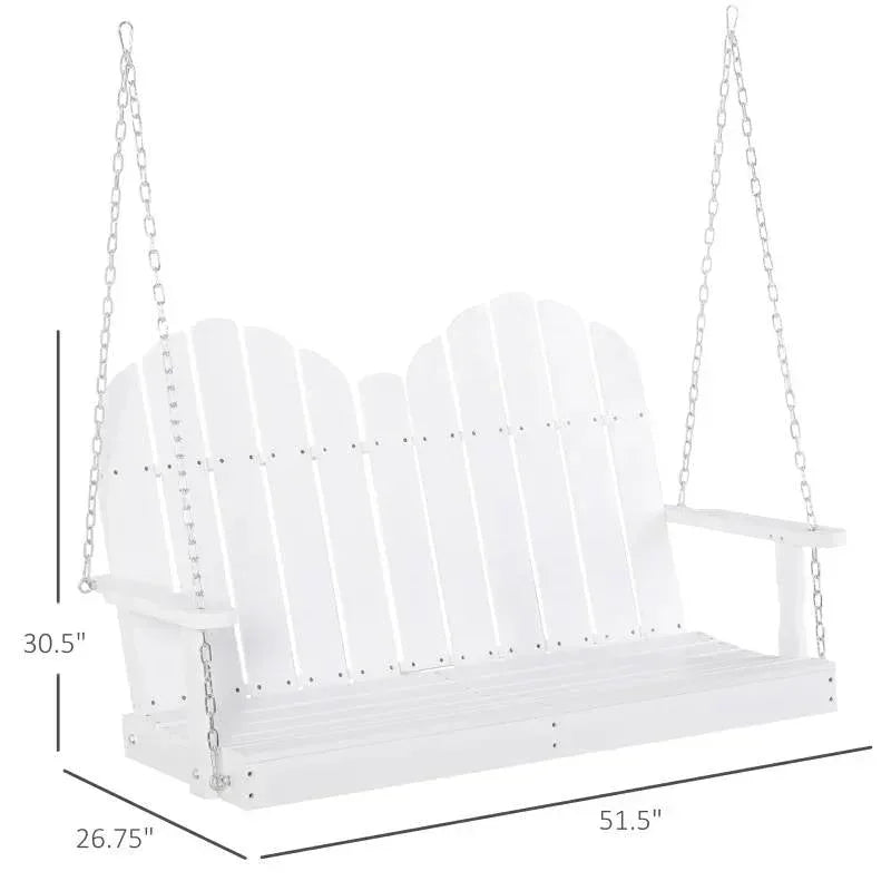 White Solid Wood 2-Seater Hanging Patio Porch Swing