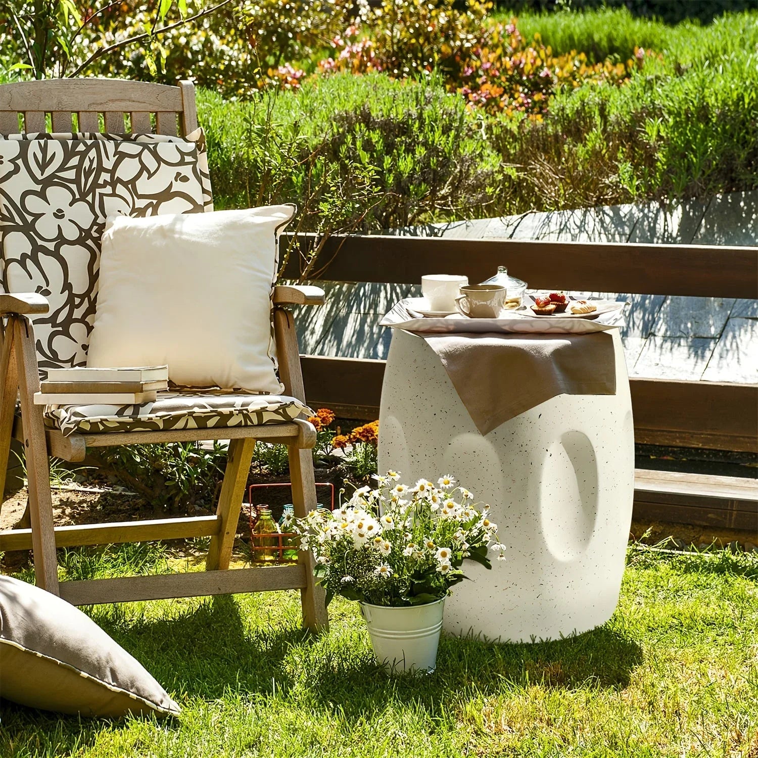 Aesome Drum Shape Outdoor Side Table Concrete Side Table 13.4x18.11inch Small Outdoor Side Table End... - House Of Avana