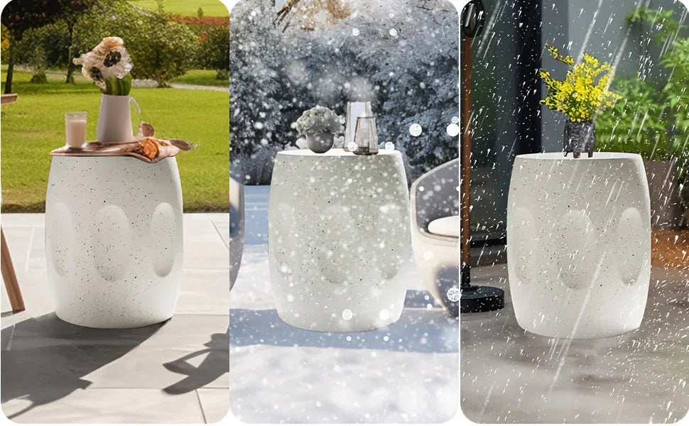 Aesome Drum Shape Outdoor Side Table Concrete Side Table 13.4x18.11inch Small Outdoor Side Table End... - House Of Avana
