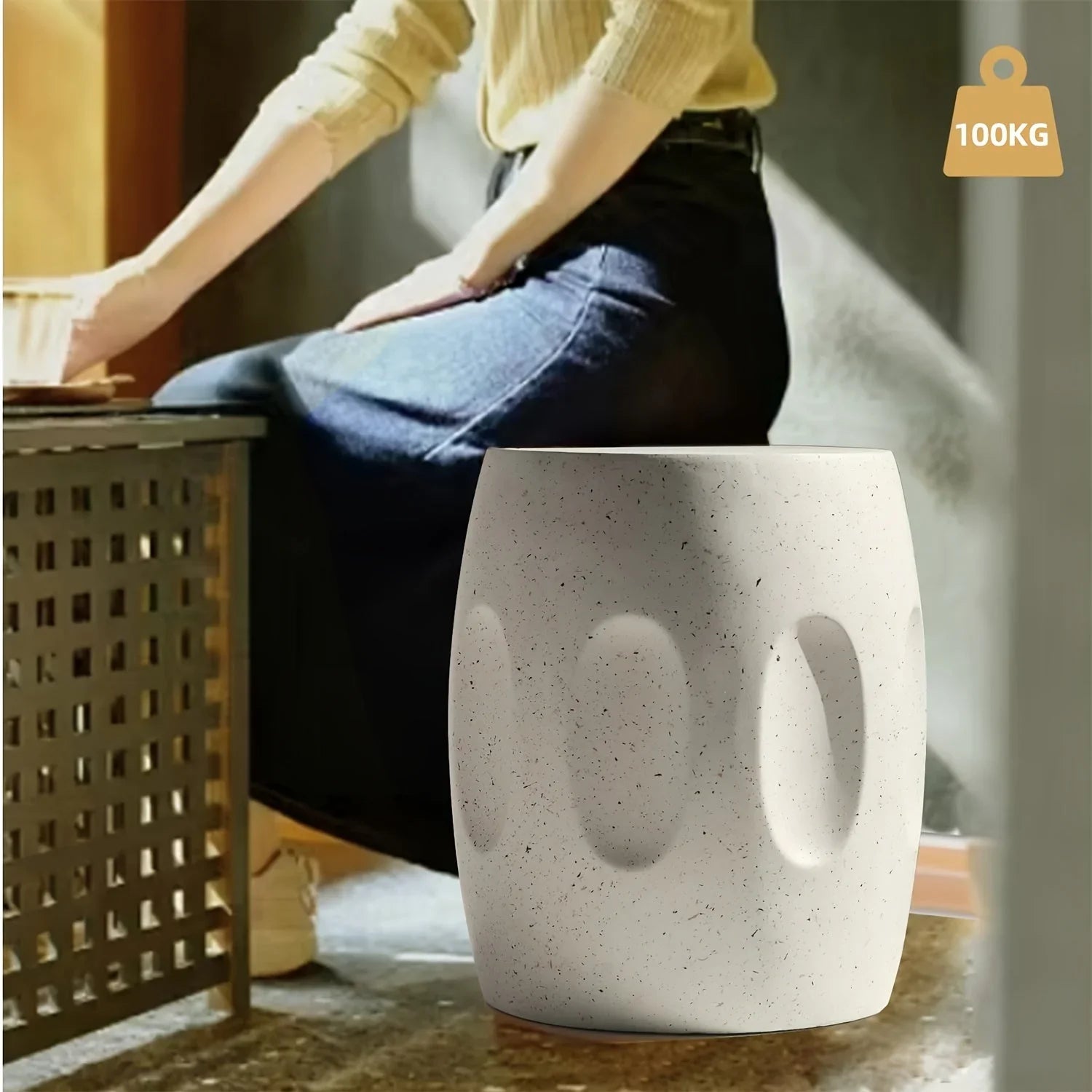 Aesome Drum Shape Outdoor Side Table Concrete Side Table 13.4x18.11inch Small Outdoor Side Table End... - House Of Avana