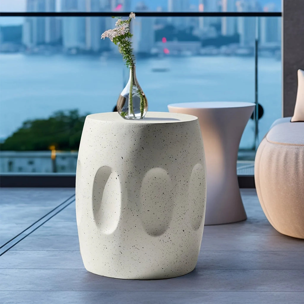 Aesome Drum Shape Outdoor Side Table Concrete Side Table 13.4x18.11inch Small Outdoor Side Table End... - House Of Avana