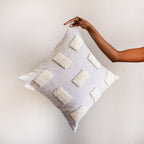 Blocks Organic Natural White Cotton Throw Pillow - House Of Avana