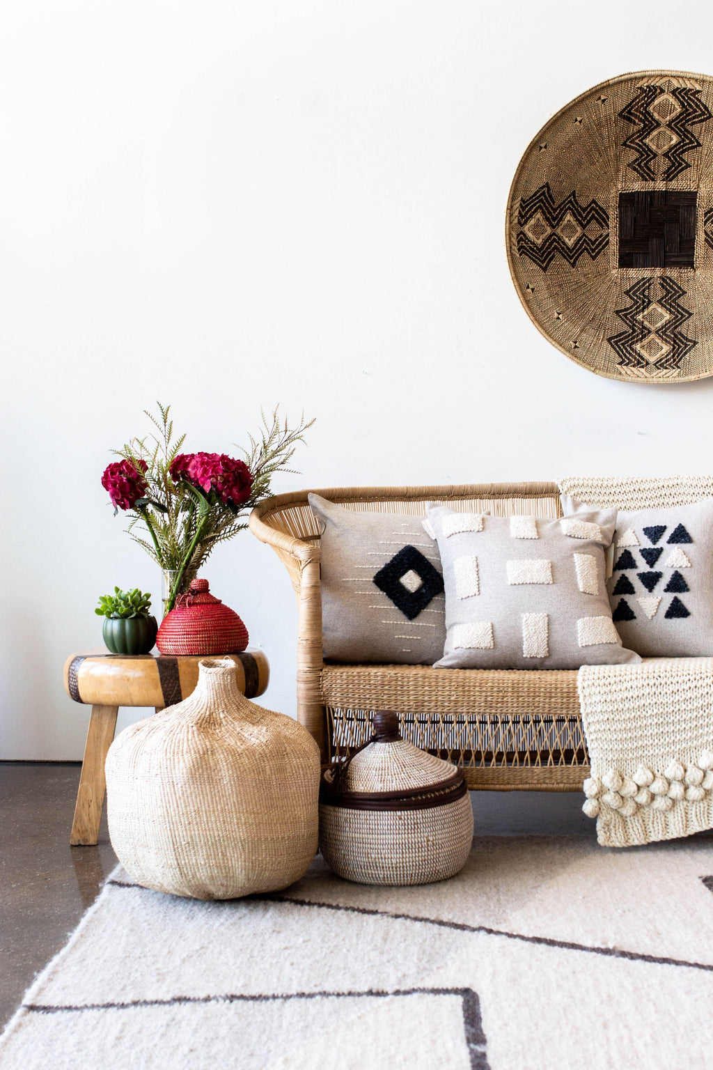 Blocks Organic Natural White Cotton Throw Pillow - House Of Avana