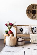 Blocks Organic Natural White Cotton Throw Pillow - House Of Avana