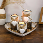 S White Wooden Candlestick Set with Heart Tray & Tea Light Holders - Rustic Farmhouse Candle Holders... - House Of Avana